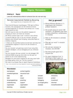 cover image of Grade 6 Afrikaans Begrip: Renosters